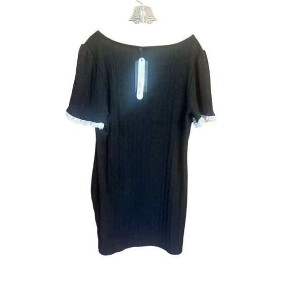 Romwe Black/White Lace Sweater Knit Dress Sz XL NWT - Picture 2 of 7